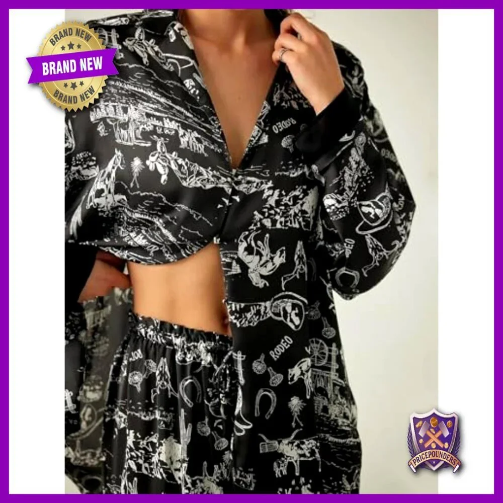 Women's Satin Pajama Set Long Sleeve V-Neck Wide Leg Pants Loungewear
